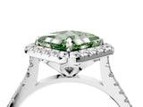 White gold Fancy Green Princess Cut Diamond Cushion Halo Ring with Pavé Band_16