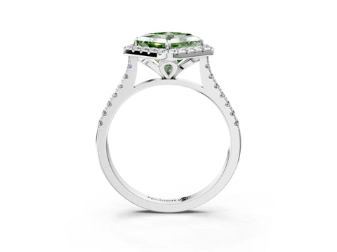 White gold Fancy Green Princess Cut Diamond Cushion Halo Ring with Pavé Band_3