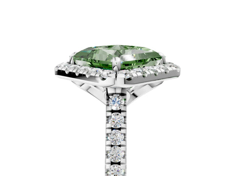 White gold Fancy Green Princess Cut Diamond Cushion Halo Ring with Pavé Band_5