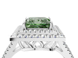 White gold Fancy Green Princess Cut Diamond Double Halo Ring with Pavé Band and Prong Setting_45