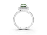 White gold Fancy Green Princess Cut Diamond Double Halo Ring with Split Shank and Four-Prong Setting_3