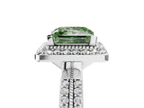 White gold Fancy Green Princess Cut Diamond Double Halo Ring with Split Shank and Four-Prong Setting_5