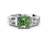 White gold Fancy Green Princess Cut Diamond Engagement Ring with Baguette Side Stones and Channel Set Band_29