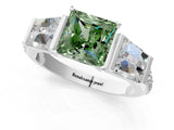 White gold Fancy Green Princess Cut Diamond Engagement Ring with Baguette Side Stones and Channel Set Band_30