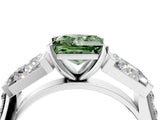 White gold Fancy Green Princess Cut Diamond Engagement Ring with Baguette Side Stones and Channel Set Band_33