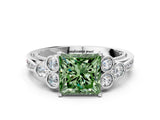 White gold Fancy Green Princess  Cut Diamond Engagement Ring with Bezel Set Round Side Stones and Prong Setting_24