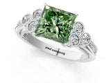 White gold Fancy Green Princess  Cut Diamond Engagement Ring with Bezel Set Round Side Stones and Prong Setting_25