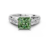 White gold Fancy Green Princess  Cut Diamond Engagement Ring with Pavé Band and Four-Prong Setting_3