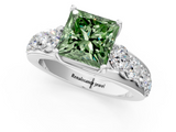 White gold Fancy Green Princess  Cut Diamond Engagement Ring with Pavé Band and Four-Prong Setting_4