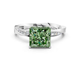 White gold Fancy Green Princess Cut Diamond Engagement Ring with Side Stone Accents and Four-Prong Setting_12