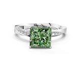 White gold Fancy Green Princess Cut Diamond Engagement Ring with Side Stone Accents and Four-Prong Setting_24