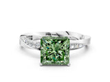 White gold Fancy Green Princess Cut Diamond Engagement Ring with Side Stone Accents and Four-Prong Setting_36