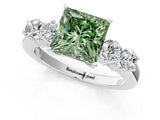 White gold Fancy Green Princess  Cut Diamond Five-Stone Prong Set White Gold Ring_66