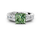 White gold Fancy Green Princess  Cut Diamond Five-Stone Prong Set White Gold Ring_73