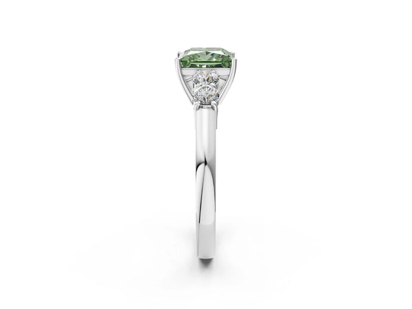 Platinum Fancy Green Princess  Cut Diamond Five-Stone Prong Set White Gold Ring
