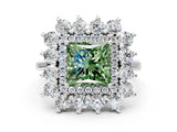White gold Fancy Green Princess Cut Diamond Floral Double Halo Engagement Ring with Prong Setting_84