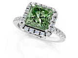 White gold Fancy Green Princess  Cut Diamond Floral Halo Engagement Ring with Pavé Band and Prong Setting_53