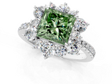 White gold Fancy Green Princess  Cut Diamond Floral Halo Pave Band with Prong Setting_1