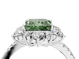 White gold Fancy Green Princess  Cut Diamond Floral Halo Pave Band with Prong Setting_4