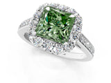 White gold Fancy Green Princess Cut Diamond Floral Halo Ring with Pavé Band and Prong Setting_8