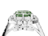 White gold Fancy Green Princess Cut Diamond Floral Halo Split Shank Prong Setting Ring_4