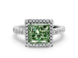 White gold Fancy Green Princess Cut Diamond Halo Engagement Ring with Pavé Band and Prong Setting_39