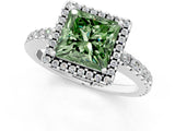 White gold Fancy Green Princess Cut Diamond Halo Engagement Ring with Pavé Band and Prong Setting_40