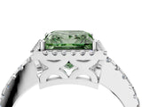White gold Fancy Green Princess Cut Diamond Halo Engagement Ring with Pavé Band and Prong Setting_43