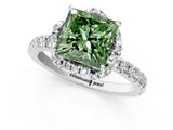 White gold Fancy Green Princess Cut Diamond Halo Pave Band with Four-Prong Setting_4
