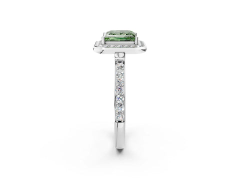 White gold Fancy Green Princess Cut Diamond Halo Ring with Bezel Frame and Pavé Band_2