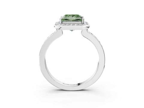 White gold Fancy Green Princess Cut Diamond Halo Ring with Bezel Frame and Pavé Band_3