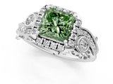 White gold Fancy Green Princess Cut Diamond Halo Ring with Milgrain Pavé Band and Four-Prong Setting_30