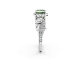 White gold Fancy Green Princess Cut Diamond Halo Ring with Milgrain Pavé Band and Four-Prong Setting_31
