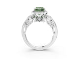White gold Fancy Green Princess Cut Diamond Halo Ring with Milgrain Pavé Band and Four-Prong Setting_32