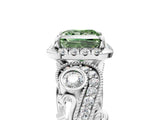 White gold Fancy Green Princess Cut Diamond Halo Ring with Milgrain Pavé Band and Four-Prong Setting_34