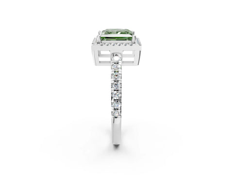 White gold Fancy Green Princess Cut Diamond Halo Ring with Pavé Band and Four-Prong Setting_14