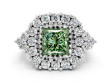 White gold Fancy Green Princess Cut Diamond Halo Ring with Pavé Band and Four-Prong Setting_29