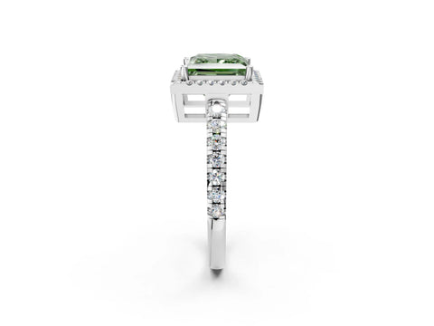 White gold Fancy Green Princess Cut Diamond Halo Ring with Pavé Band and Four-Prong Setting_2