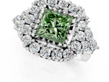 White gold Fancy Green Princess Cut Diamond Halo Ring with Pavé Band and Four-Prong Setting_30