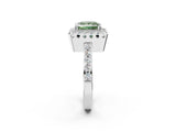 White gold Fancy Green Princess Cut Diamond Halo Ring with Pavé Band and Prong Setting_26