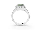 White gold Fancy Green Princess Cut Diamond Halo Ring with Pavé Band and Prong Setting_27
