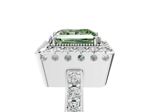 White gold Fancy Green Princess Cut Diamond Halo Ring with Pavé Band and Prong Setting_29