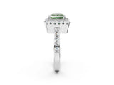 White gold Fancy Green Princess Cut Diamond Halo Ring with Pavé Band and Prong Setting_2