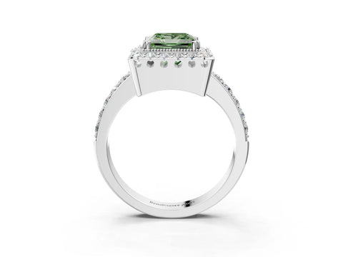 White gold Fancy Green Princess Cut Diamond Halo Ring with Pavé Band and Prong Setting_33
