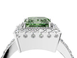 White gold Fancy Green Princess Cut Diamond Halo Ring with Pavé Band and Prong Setting_34