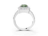 White gold Fancy Green Princess Cut Diamond Halo Ring with Pavé Band and Prong Setting_3