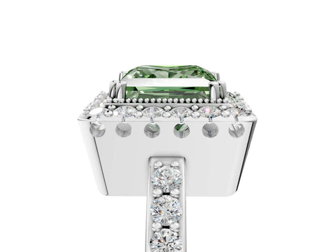 White gold Fancy Green Princess Cut Diamond Halo Ring with Pavé Band and Prong Setting_5