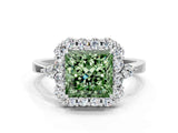 White gold Fancy Green Princess Cut Diamond Halo Ring with Pear Side Stones and Prong Setting_41