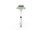 White gold Fancy Green Princess Cut Diamond Halo Ring with Pear Side Stones and Prong Setting_43