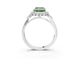 White gold Fancy Green Princess Cut Diamond Halo Ring with Pear Side Stones and Prong Setting_44